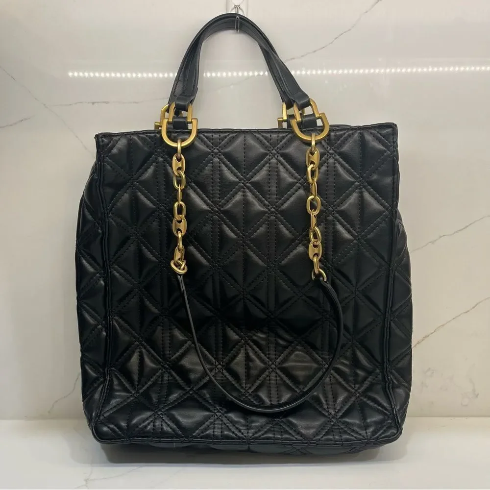 Zara Black Quilted Tote with Gold Chain